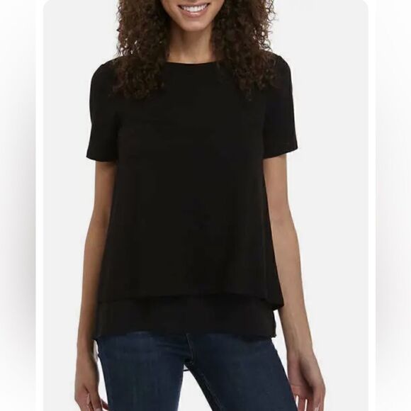 Michael Michael KORS Core of Kors Black Cotton Layered Chiffon Split Back Top - Picture 1 of 12